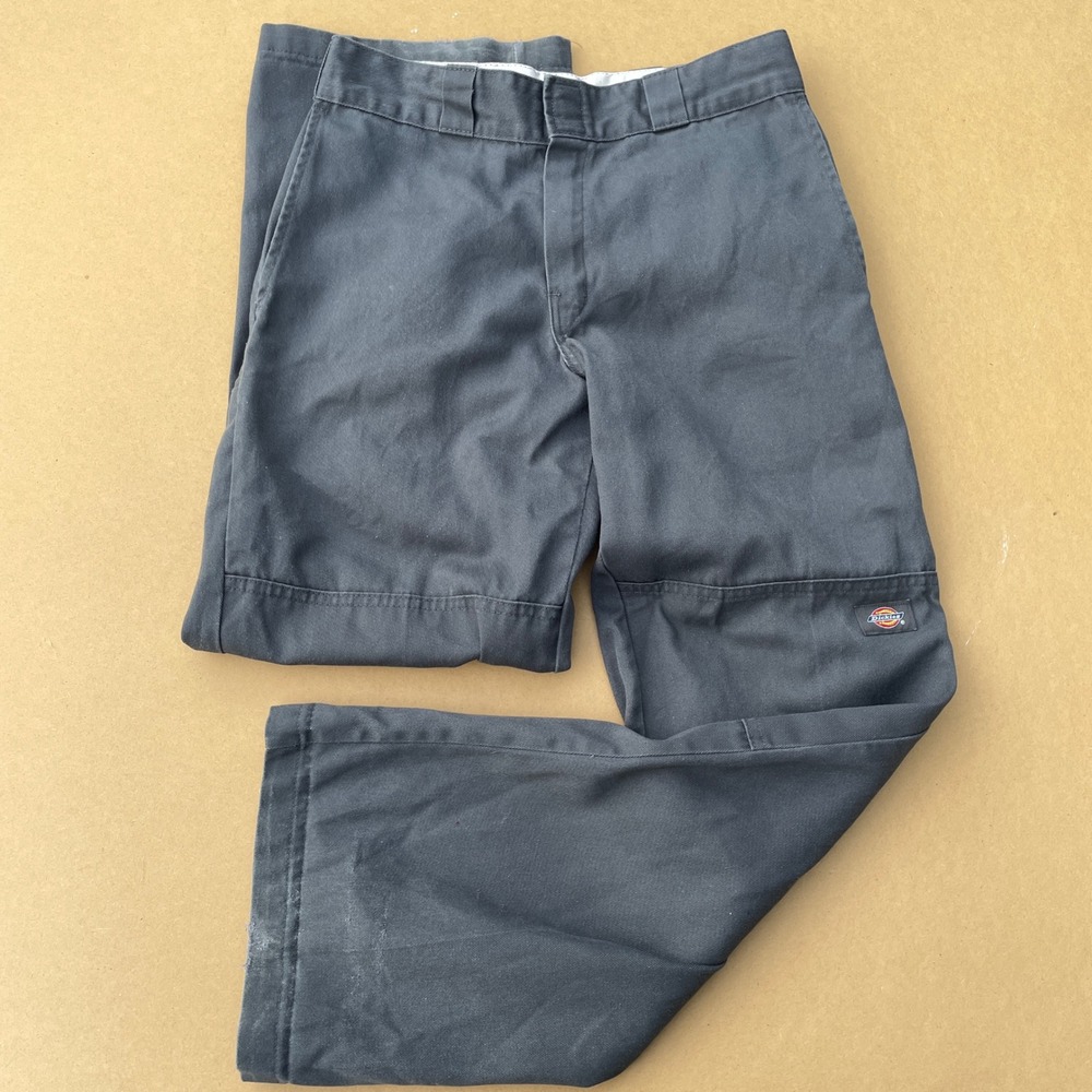 Dickies Work Pants Mens 28x30 Gray Casual Double Knee Front Loose Fit Utility